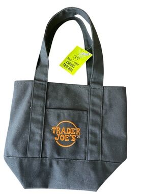 NWT Trader Joe's Mini Tote Bag  Black Canvas with Orange Logo One Size